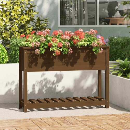 vidaXL Visoka greda s polico med. rjava 111,5x34,5x81cm trdna borovina Cene