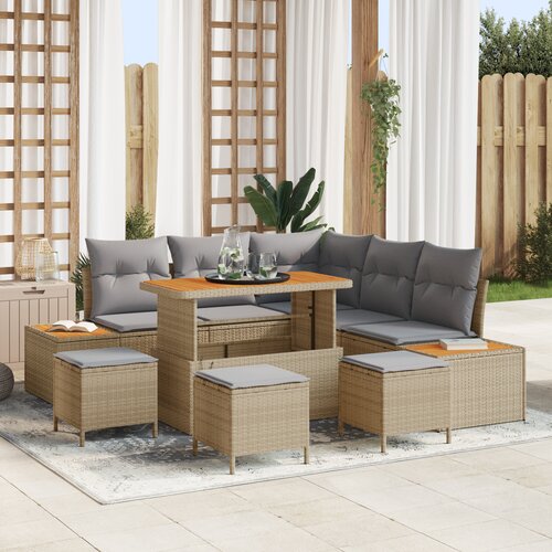 vidaXL 9-dijelni vrtni sofa set s jastučićima bež poli ratan akacija Cene