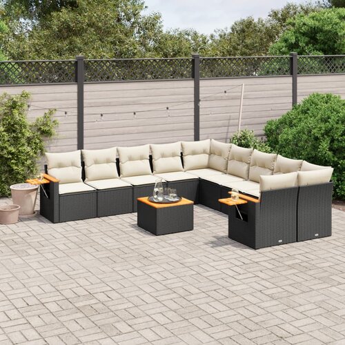 VidaXL 11-dijelni set vrtnih sofa od poliratana s jastucima crni Slike