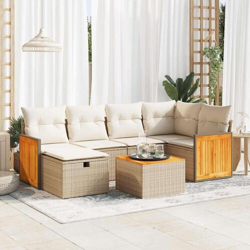 vidaXL 7-dijelni set vrtnih sofa od poliratana s jastucima bež Cijene