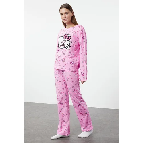 Trendyol Hello Kitty Licensed Pink 100% Cotton Knitted Pajama Set