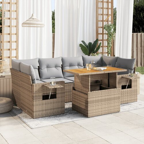 vidaXL 7-dijelni set vrtnih sofa od poliratana s jastucima bež Cijene