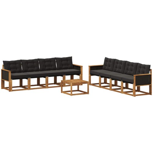 vidaXL Zunanja garnitura za sedenje z blazino 9 pcs Naravna in črna, (5000269926) Cene