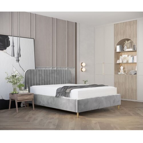Maison de R&amp;ecirc;ve Siva oblazinjena zakonska postelja s prostorom za shranjevanje z letvenim dnom 180x200 cm Noto &amp;ndash; Slike