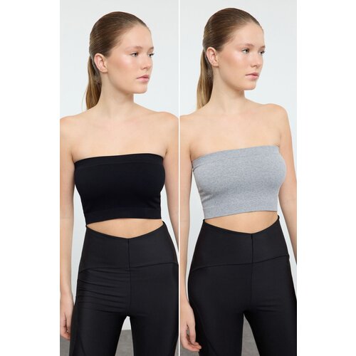  Grey Melange- Black 2-Pack Seamless/Seamless Ribbed Strapless Knitted Sports Bra Cene