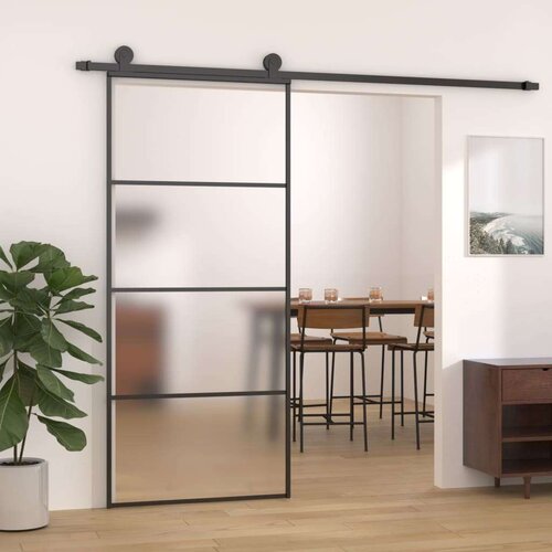 VidaXL Klizna vrata od mutnog stakla ESG i aluminija 90 x 205 cm crna Slike