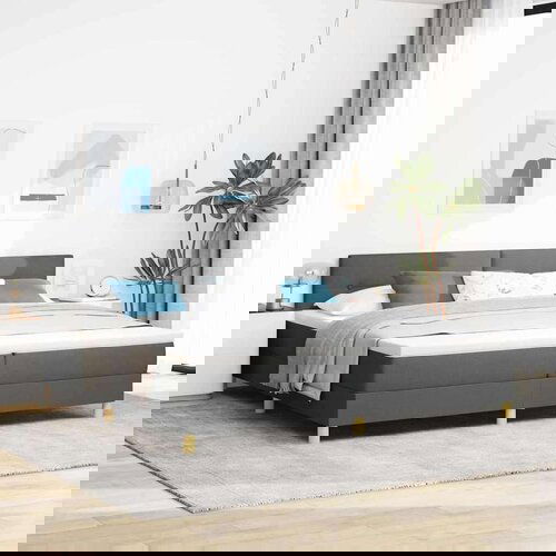 Box Spring Krevet s Madracem &amp LED Tamno Sivi 200x200 cm Tkanina Cijene