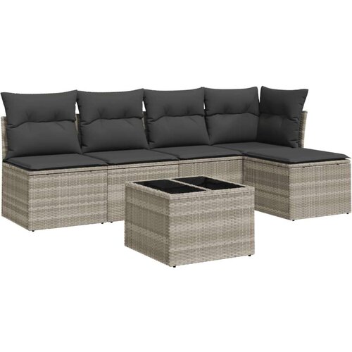 VidaXL 6-dijelni set vrtnih sofa od poliratana s jastucima svjetlosivi Slike