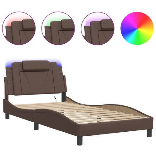 VidaXL Posteljni okvir z LED lučkami rjav 100x200 cm umetno usnje, (21095274) Slike
