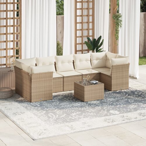 VidaXL 8-dijelni set vrtnih sofa od poliratana s jastucima bež Slike