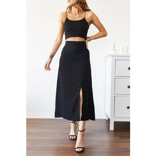 XHAN Women's Black Slit Skirt Slike