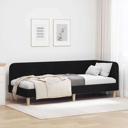  Kutni okvir kreveta s uzglavljem Crna 80 x 200 cm tkanina Slike
