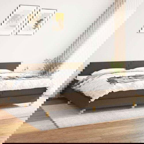  Krevet s oprugama i madracem tamnosmeđi 200x200 cm od tkanine Slike