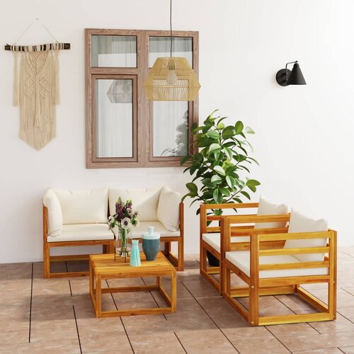  3057640 5 Piece Garden Lounge Set with Cushion Cream Solid Acacia Wood (311853+311866+2x311868) Slike