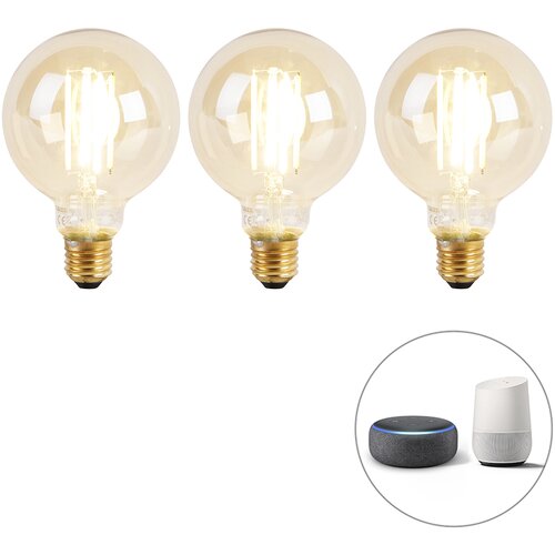 Calex Komplet 3 pametnih E27 zatemnjenih do toplih LED sijalk G95 goldline 7W 806 lm 1800K - 3000K Cene