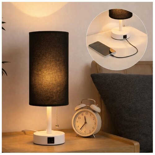  Brilagi - Stona lampa sa USB portom TABLON 1xE27/25W/230V bela/crna Cene