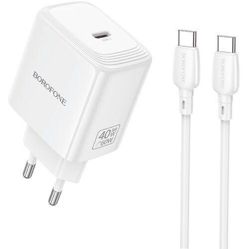 Borofone Zidni punjač s kabelom Type-C na Type-C Fuente GaN Type-C QC3.0 PD 40W bijeli Cijene