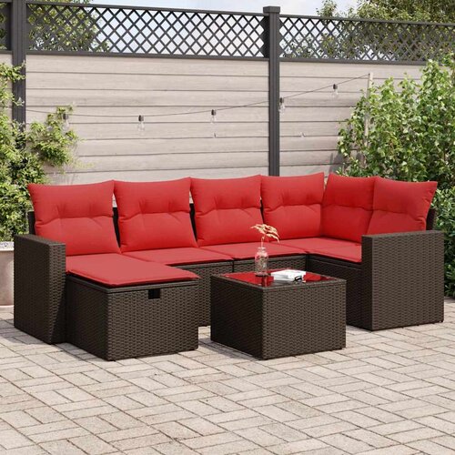vidaXL 7-dijelni set vrtnih sofa od poliratana s jastucima smeđi Cijene