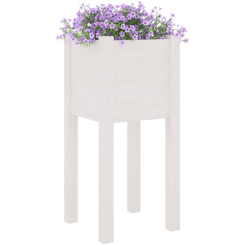  Vrtne sadilice 2 kom bijele 31 x 31 x 70 cm od masivne borovine Slike