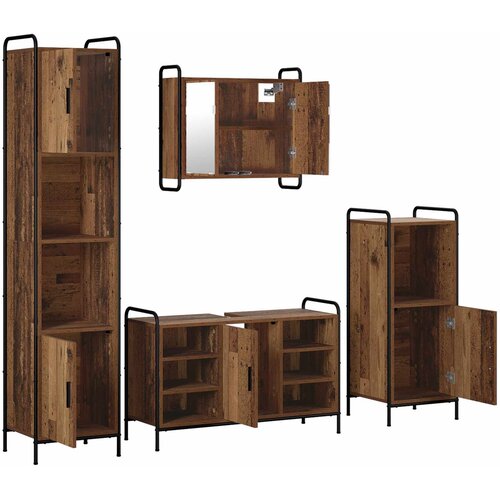  Set ormarića za kupaonicu 4 kom. Staro drvo 40 x 36 x 181 cm Slike