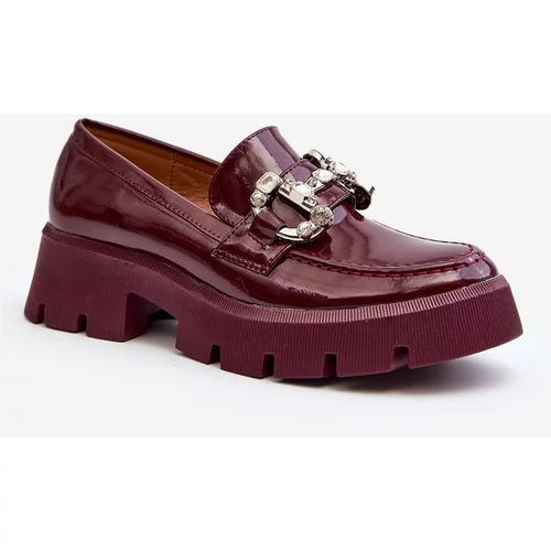 Kesi Women's patent leather loafers with embellishment, burgundy Arsaba