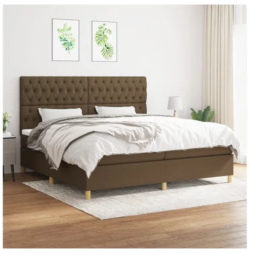  Box spring postelja z vzmetnico temno rjav 200x200 cm blago