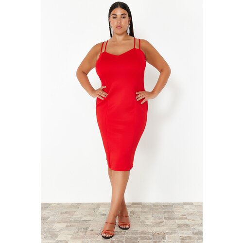 Trendyol curve red heart collar strap knitted dress Cene