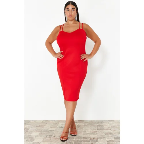 Trendyol Curve Red Heart Collar Strap Knitted Dress