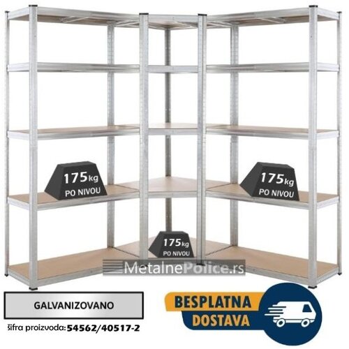  Ugaona polica 180x90x90x40cm + 2 police 180x60x40cm 5x175kg galva Cene