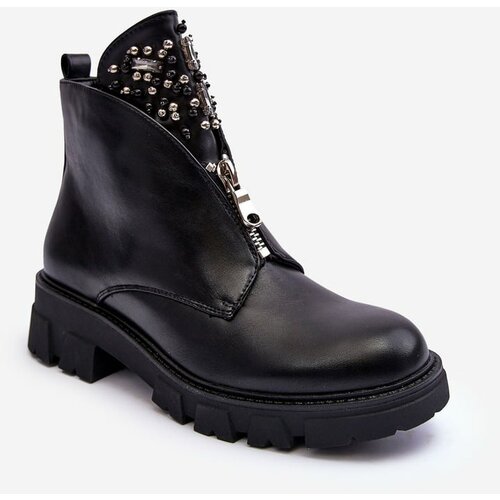 Kesi Low decorated leather shoes with zipper black escika Slike