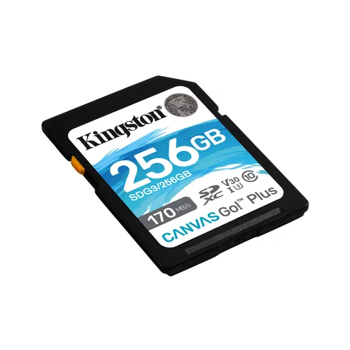 Kingston SDXC 256GB Canvas GO Plus, 170/90MB/s, C10, UHS-I, U3, V30 SDG3/256GB