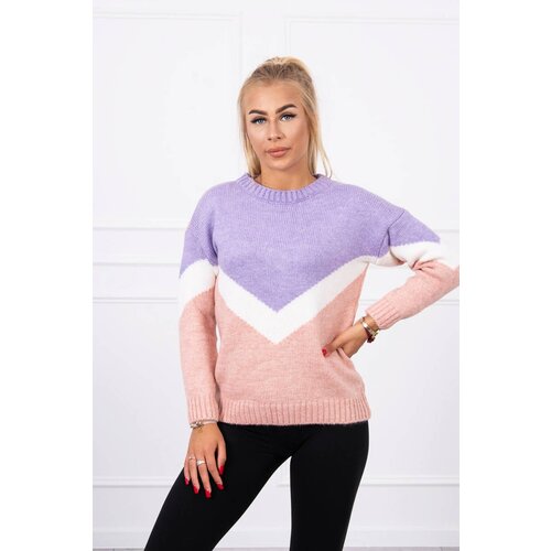 Kesi Sweater with geometric patterns purple+powder pink Slike