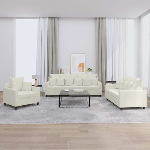  3-dijelni set sofa s jastucima krem bar&scaron;unasti Cijene
