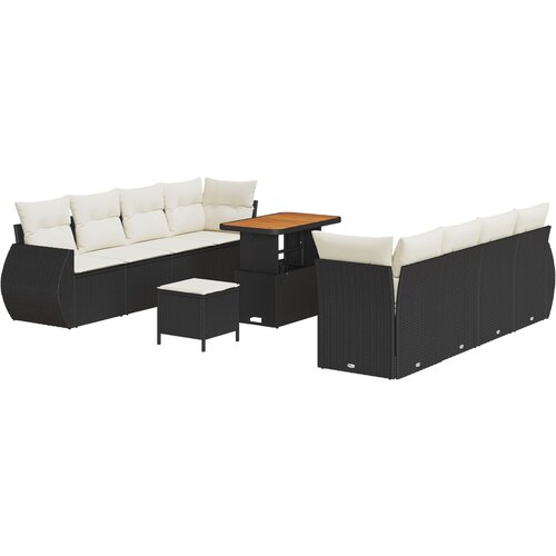 VidaXL 11-delni vrtni sofa set z blazinami črn poly ratan akacija, 3-delni vrtni jedilni set z blazinami črn poly ratan akacija Slike
