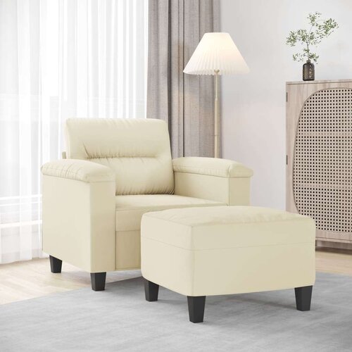 VidaXL Fotelja s tabureom krem 60 cm od umjetne kože Slike