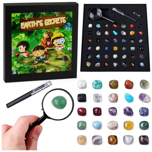  Set of Mineral Stones Natural Crystals Collection Magnifying Glass Pen 43 pcs. Cene