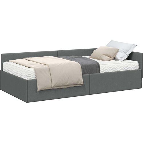  Kutni krevetni okvir s madracem Ostalo 2 pcs Siva tkanina Slike