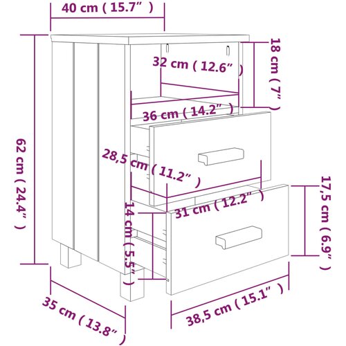  Noćni ormarići HAMAR 2 kom bijeli 40x35x62 cm masivna borovina Slike