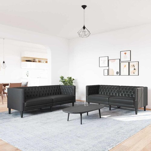 vidaXL Dnevna soba kavč 2 pcs Črna 194 x 74,5 x 70,5 cm Umjetno usnje Cene