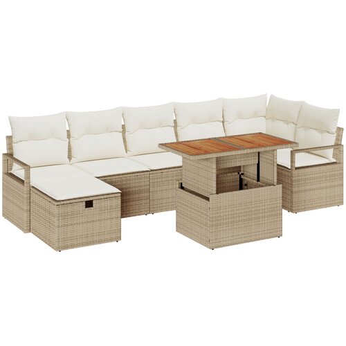 VidaXL 8-dijelni vrtni sofa set s jastučićima bež poli ratan, 2-sjedalni vrtni sofa s jastučićima bež poli ratan Slike