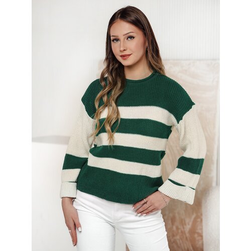 DStreet Sweter damski LINEZZA zielono-biały Cene