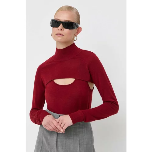 Patrizia Pepe Vuneni pulover za žene, boja: crvena, lagani, s poludolčevitom