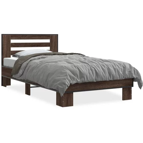  Okvir za krevet smeđi hrast 75x190 cm konstruirano drvo i metal
