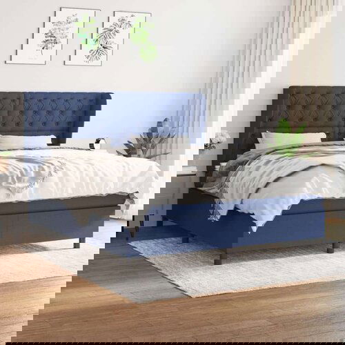  Box spring postelja z vzmetnico modra 160x200 cm blago, (20897503) Slike