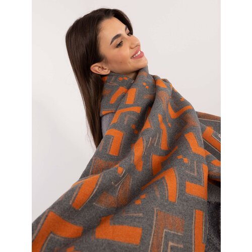 Fashion Hunters Grey and orange women's scarf with fringe Slike