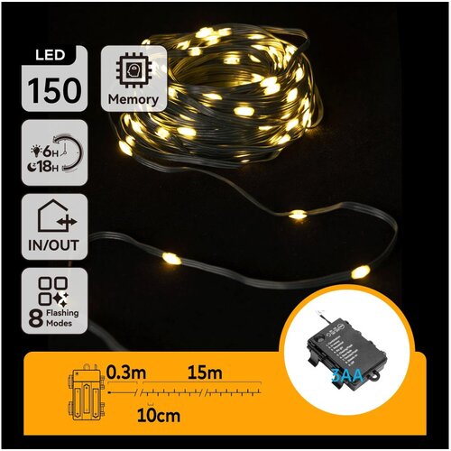 Aigostar led spolja&scaron;nji lanac 150xLED/8 funkcija 3xAA 15,3m IP44 topla bela Cene