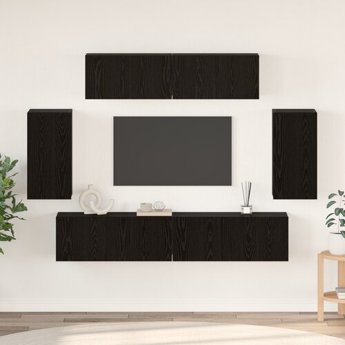 vidaXL TV Kabinet za Zid s pohranom s vratima 6 pcs Crni hrast Konstruirano drvo Cene