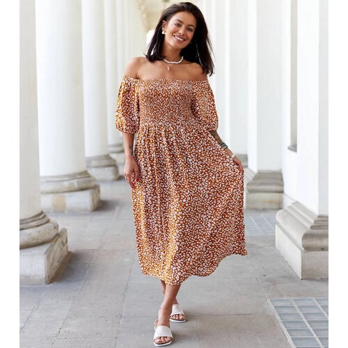 Gemre Orange floral midi dress Zetticci Slike