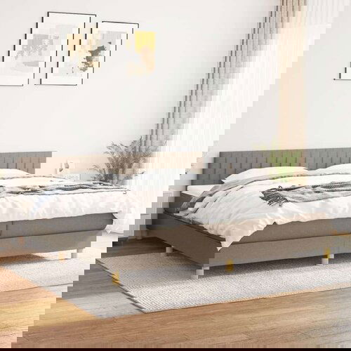  Krevet s oprugama i madracem smeđesivi 200x200 cm od tkanine Slike