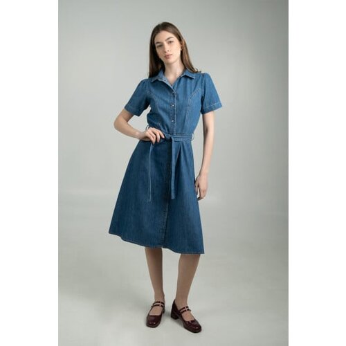 Legendww denim ko&amp;scaron;ulja haljina sa kratkim rukavima i pojasom 5953-8125-m1 Slike